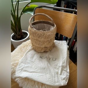 Kayu Tan Straw Fringe Bucket Bag